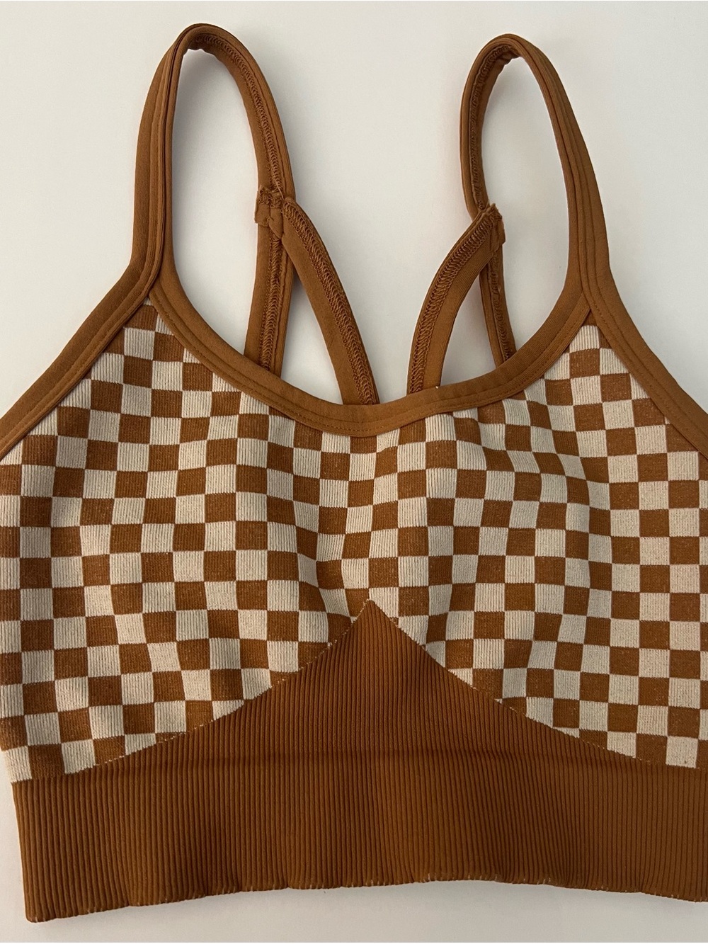 NWOT Free People FP Movement Brown Checkerboard Seamless Longline Bra XS/S